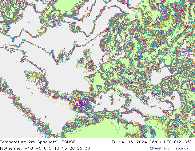 Sıcaklık Haritası 2m Spaghetti ECMWF Sa 14.05.2024 18 UTC