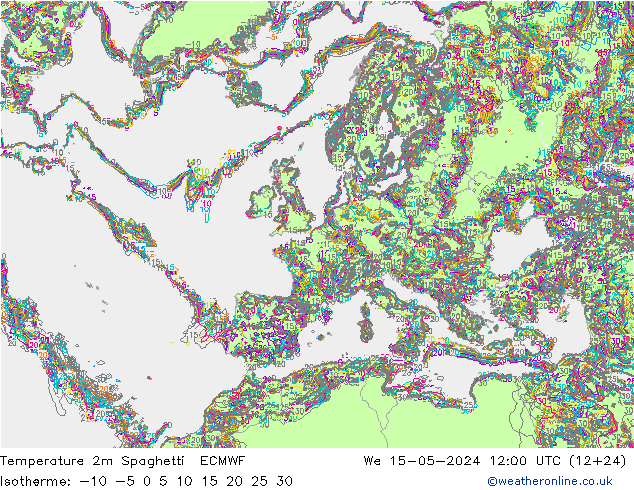 温度图 Spaghetti ECMWF 星期三 15.05.2024 12 UTC