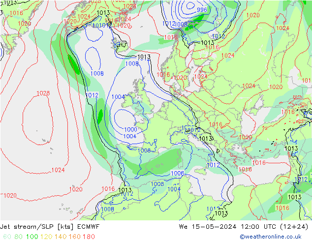 高速氣流/地面气压 ECMWF 星期三 15.05.2024 12 UTC