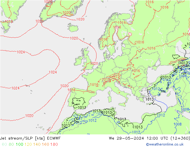Jet stream ECMWF Qua 29.05.2024 12 UTC