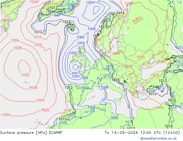 Atmosférický tlak ECMWF Út 14.05.2024 12 UTC
