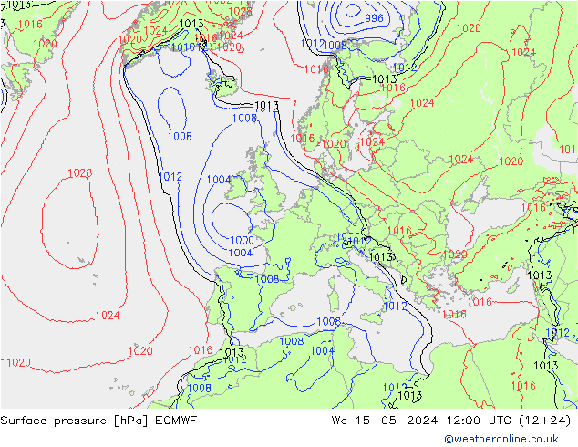 Atmosférický tlak ECMWF St 15.05.2024 12 UTC
