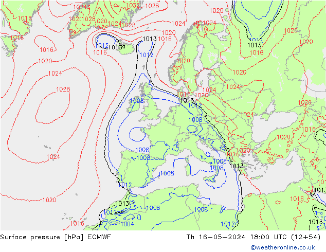приземное давление ECMWF чт 16.05.2024 18 UTC