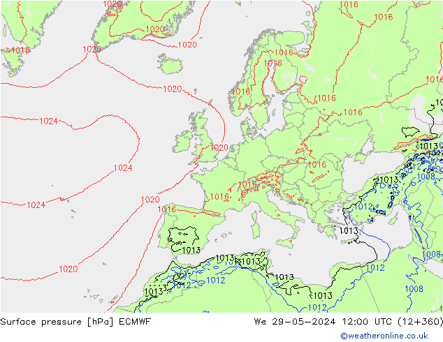 Pressione al suolo ECMWF mer 29.05.2024 12 UTC