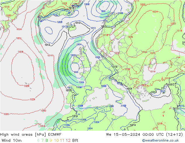 yüksek rüzgarlı alanlar ECMWF Çar 15.05.2024 00 UTC