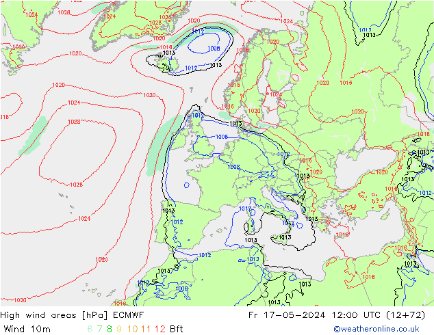 High wind areas ECMWF ven 17.05.2024 12 UTC