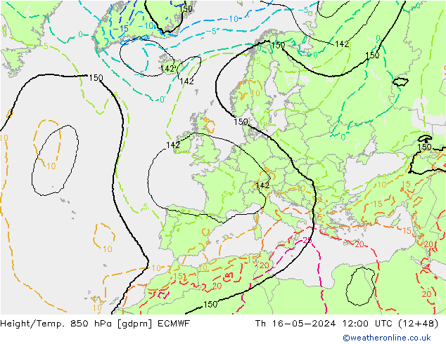 Height/Temp. 850 hPa ECMWF Th 16.05.2024 12 UTC