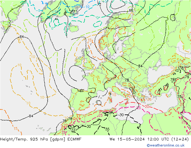 Hoogte/Temp. 925 hPa ECMWF wo 15.05.2024 12 UTC