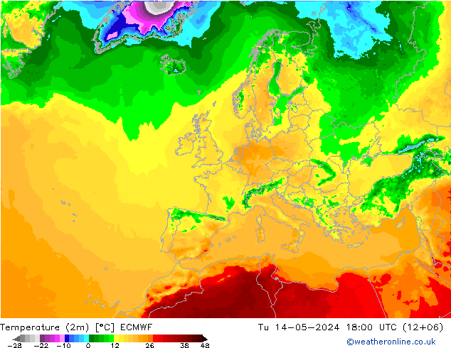 température (2m) ECMWF mar 14.05.2024 18 UTC