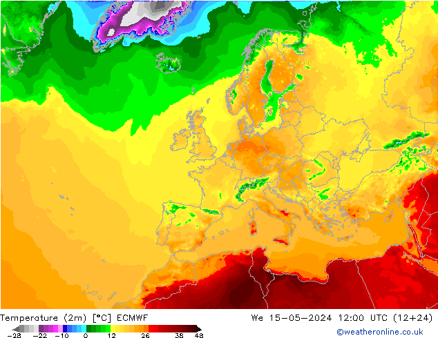 温度图 ECMWF 星期三 15.05.2024 12 UTC
