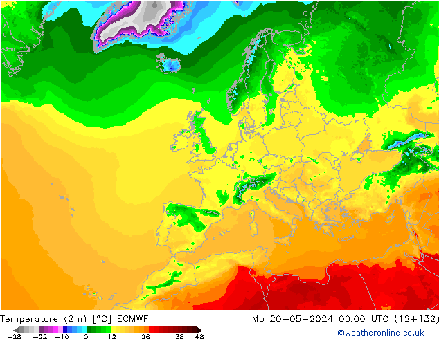 mapa temperatury (2m) ECMWF pon. 20.05.2024 00 UTC