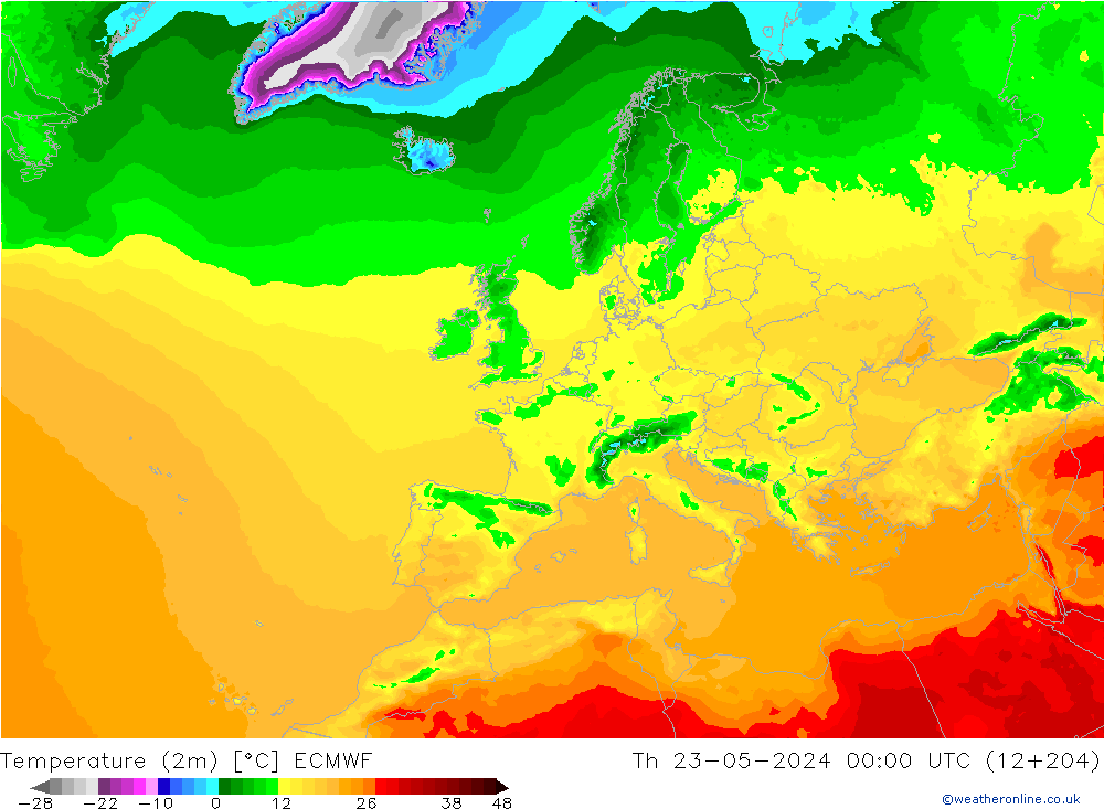 Temperatura (2m) ECMWF gio 23.05.2024 00 UTC