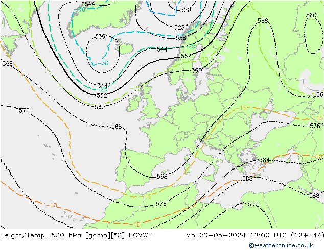 Hoogte/Temp. 500 hPa ECMWF ma 20.05.2024 12 UTC
