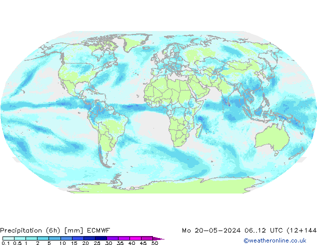 Precipitation (6h) ECMWF Mo 20.05.2024 12 UTC