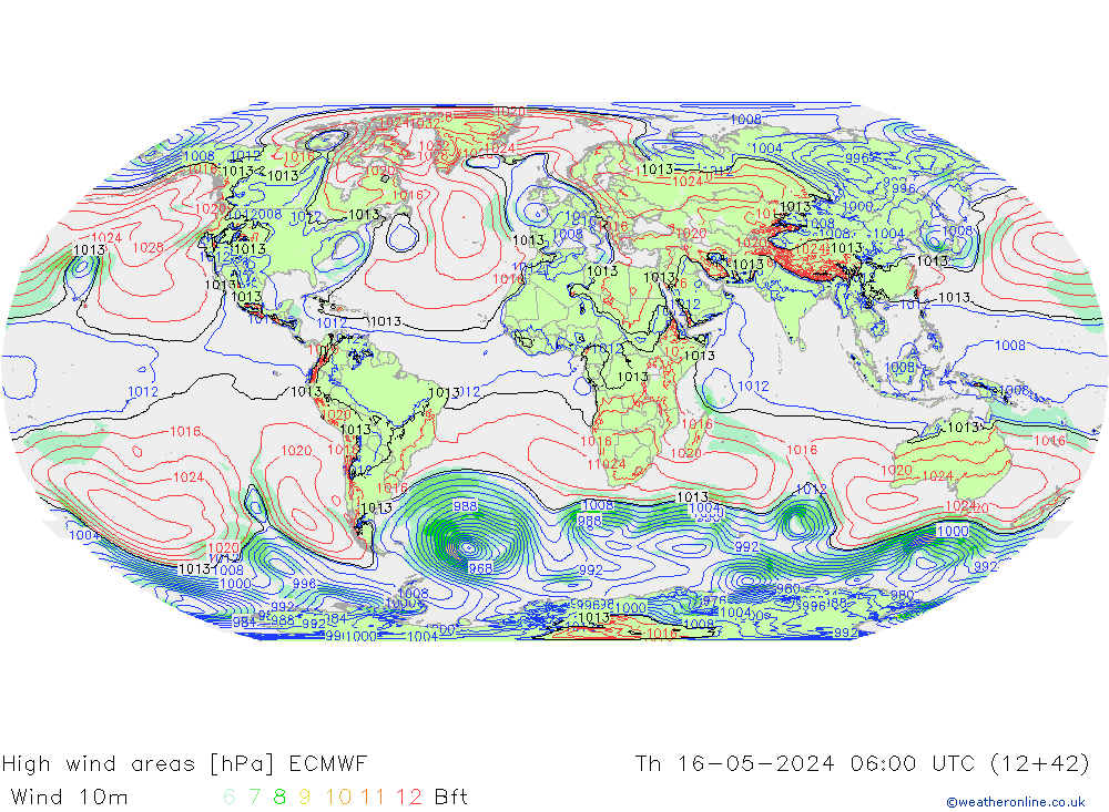 High wind areas ECMWF чт 16.05.2024 06 UTC