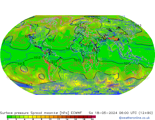 Surface pressure Spread ECMWF Sa 18.05.2024 06 UTC