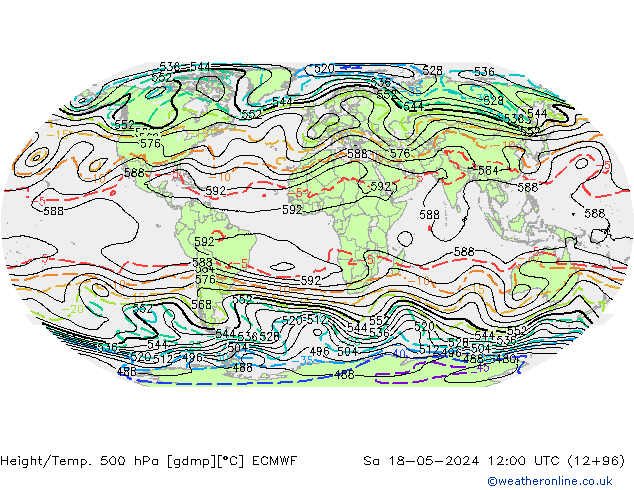 Height/Temp. 500 hPa ECMWF so. 18.05.2024 12 UTC