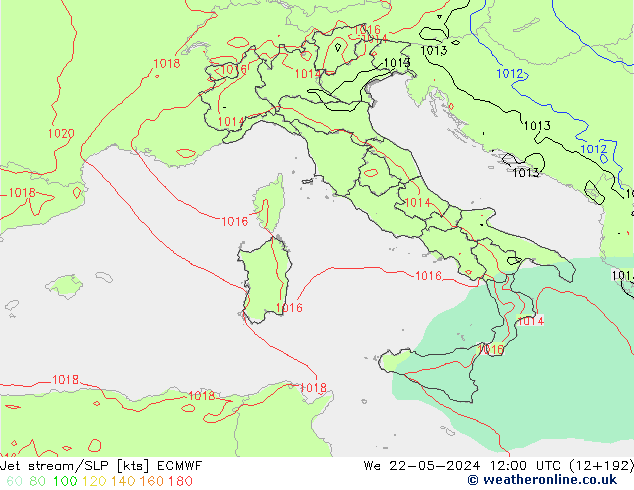 Straalstroom/SLP ECMWF wo 22.05.2024 12 UTC