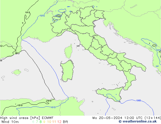yüksek rüzgarlı alanlar ECMWF Pzt 20.05.2024 12 UTC