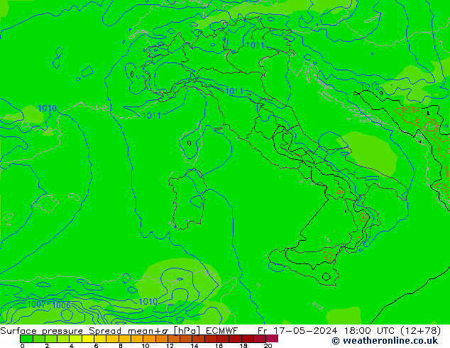 Luchtdruk op zeeniveau Spread ECMWF vr 17.05.2024 18 UTC