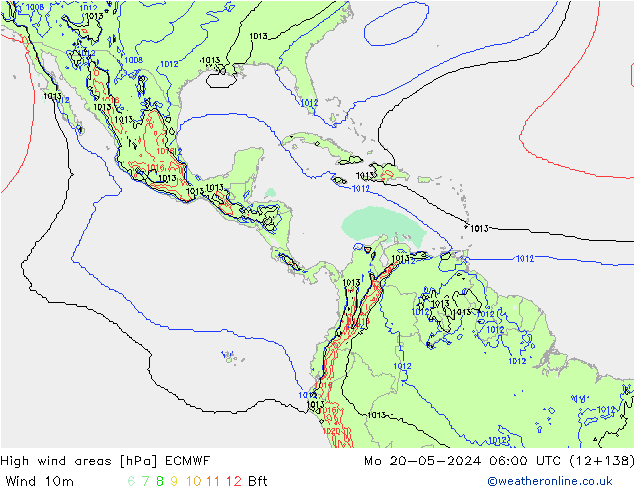 High wind areas ECMWF lun 20.05.2024 06 UTC