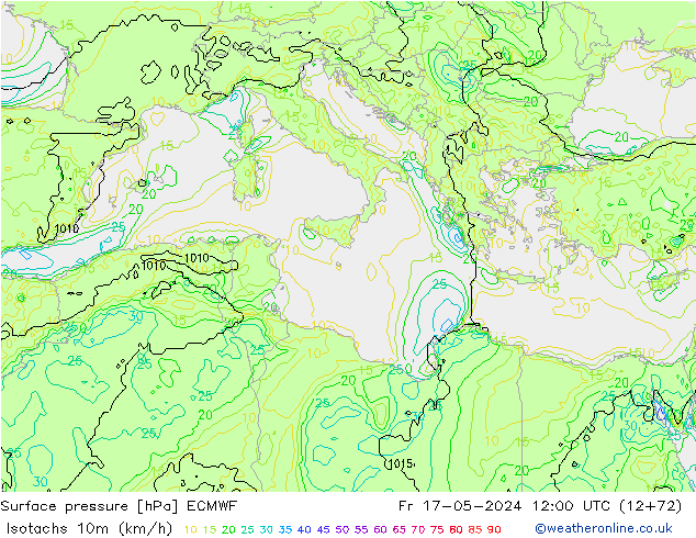 Isotachen (km/h) ECMWF Fr 17.05.2024 12 UTC