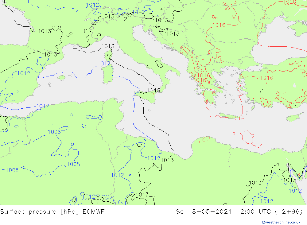Surface pressure ECMWF Sa 18.05.2024 12 UTC