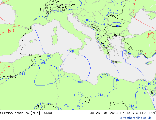 Atmosférický tlak ECMWF Po 20.05.2024 06 UTC