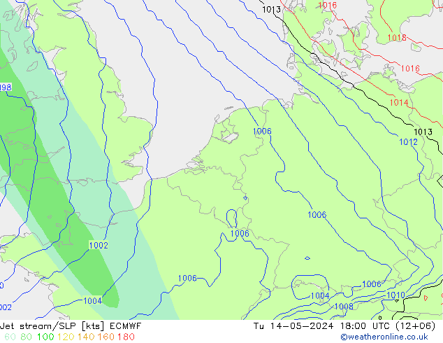 高速氣流/地面气压 ECMWF 星期二 14.05.2024 18 UTC