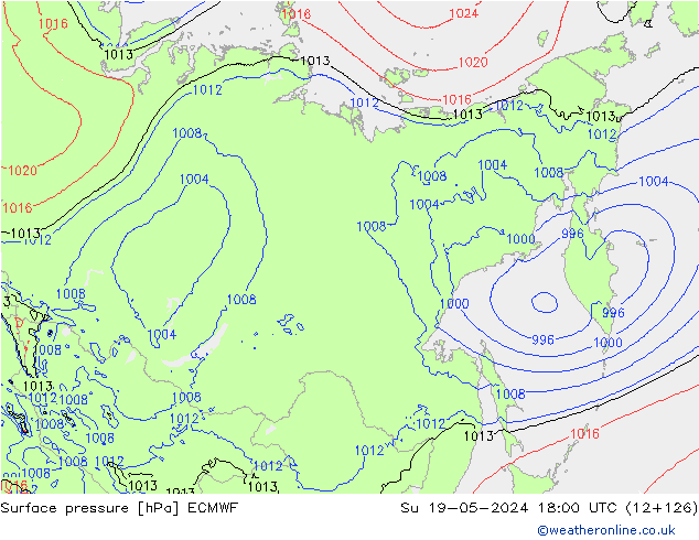 Luchtdruk (Grond) ECMWF zo 19.05.2024 18 UTC