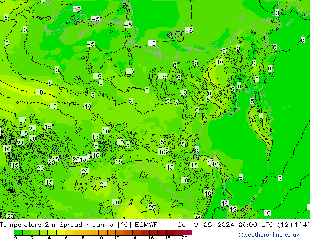 Temperature 2m Spread ECMWF Ne 19.05.2024 06 UTC