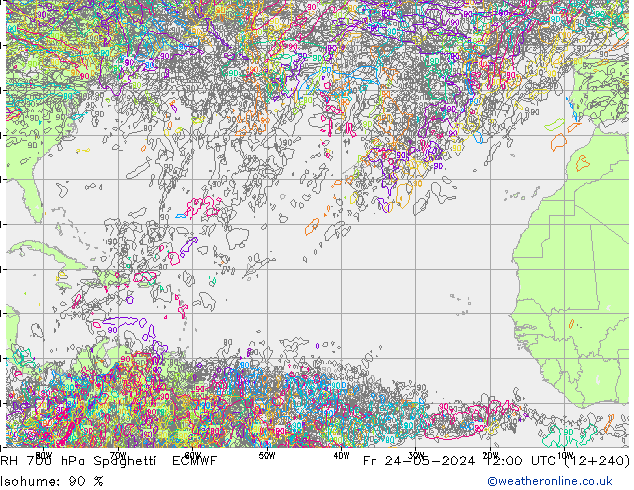 RH 700 hPa Spaghetti ECMWF  24.05.2024 12 UTC