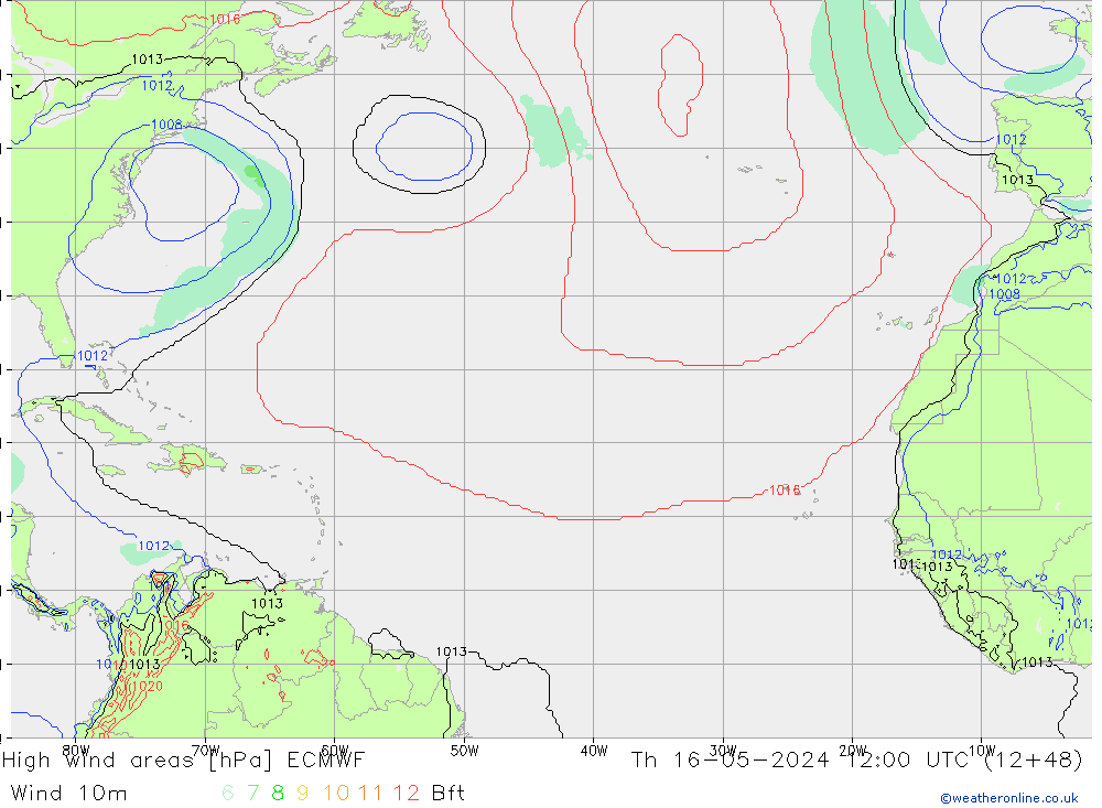 High wind areas ECMWF  16.05.2024 12 UTC