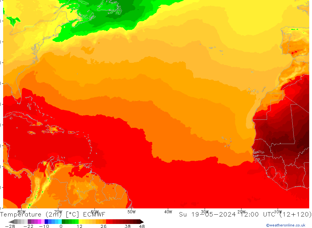 Sıcaklık Haritası (2m) ECMWF Paz 19.05.2024 12 UTC