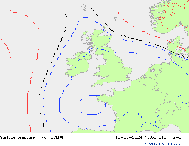 pressão do solo ECMWF Qui 16.05.2024 18 UTC