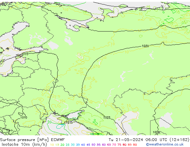 Isotaca (kph) ECMWF mar 21.05.2024 06 UTC