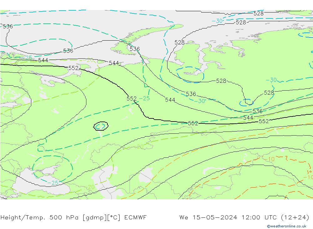 Height/Temp. 500 hPa ECMWF St 15.05.2024 12 UTC