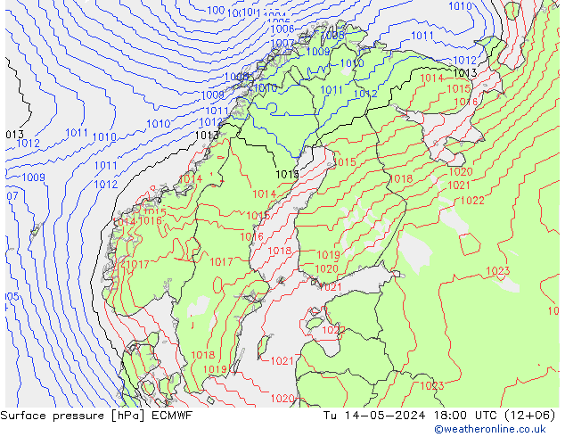 地面气压 ECMWF 星期二 14.05.2024 18 UTC