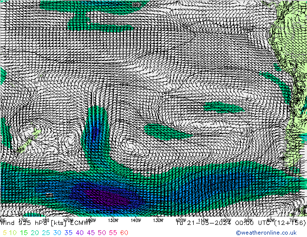 Wind 925 hPa ECMWF Út 21.05.2024 00 UTC