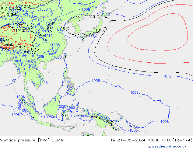 pressão do solo ECMWF Ter 21.05.2024 18 UTC