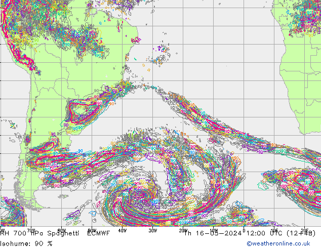 RH 700 hPa Spaghetti ECMWF Th 16.05.2024 12 UTC