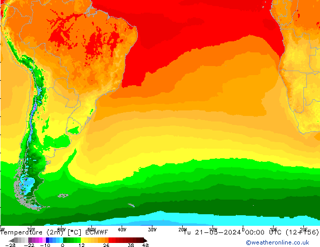 Temperature (2m) ECMWF Tu 21.05.2024 00 UTC