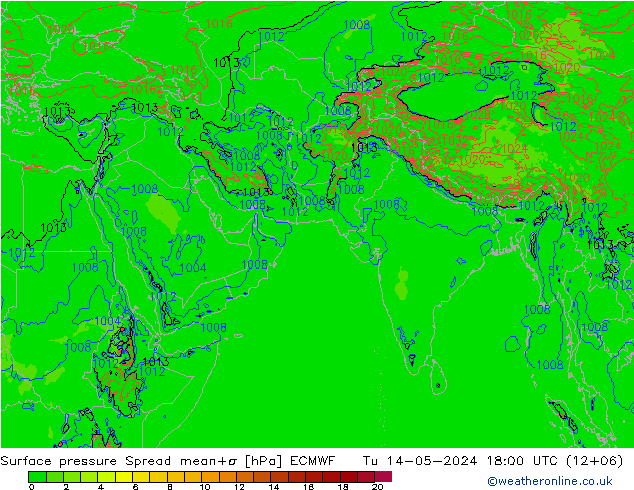 地面气压 Spread ECMWF 星期二 14.05.2024 18 UTC