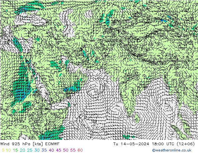 Wind 925 hPa ECMWF Tu 14.05.2024 18 UTC