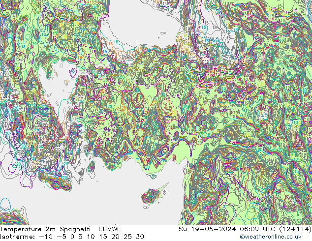 Temperatuurkaart Spaghetti ECMWF zo 19.05.2024 06 UTC