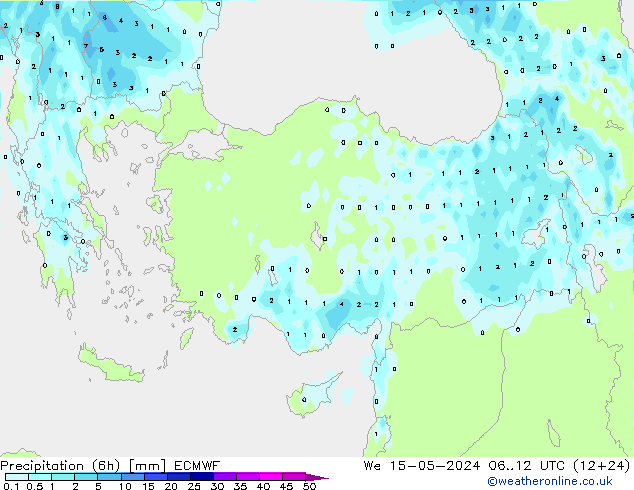 Precipitación (6h) ECMWF mié 15.05.2024 12 UTC