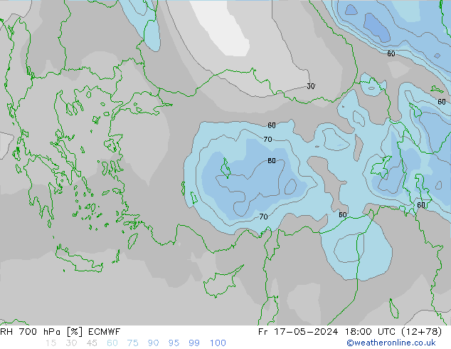 RH 700 гПа ECMWF пт 17.05.2024 18 UTC
