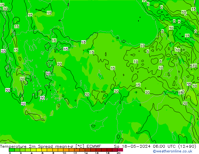 Temperatuurkaart Spread ECMWF za 18.05.2024 06 UTC