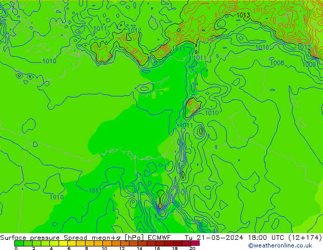 Luchtdruk op zeeniveau Spread ECMWF di 21.05.2024 18 UTC