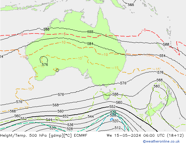 Yükseklik/Sıc. 500 hPa ECMWF Çar 15.05.2024 06 UTC